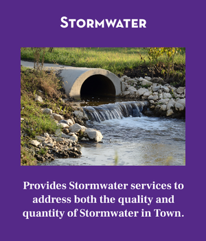 Stormwater Banner. Shows picture of stormwater pipe with water running out of it.